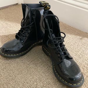 Dr. Martens black patent leather lace up boots